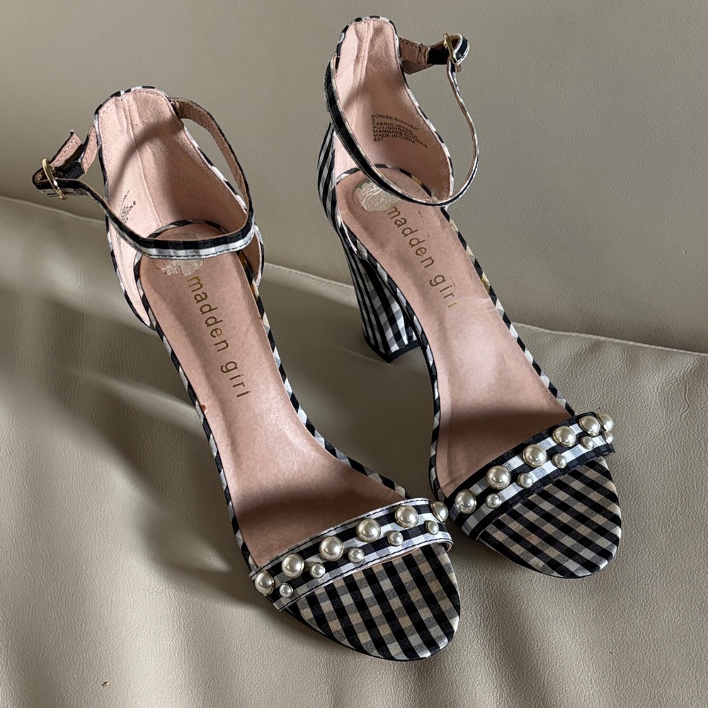 Madden Girl size 8 Coquette Gingham Peal Block Heels NWOT